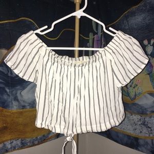 Off shoulder white striped crop shirt